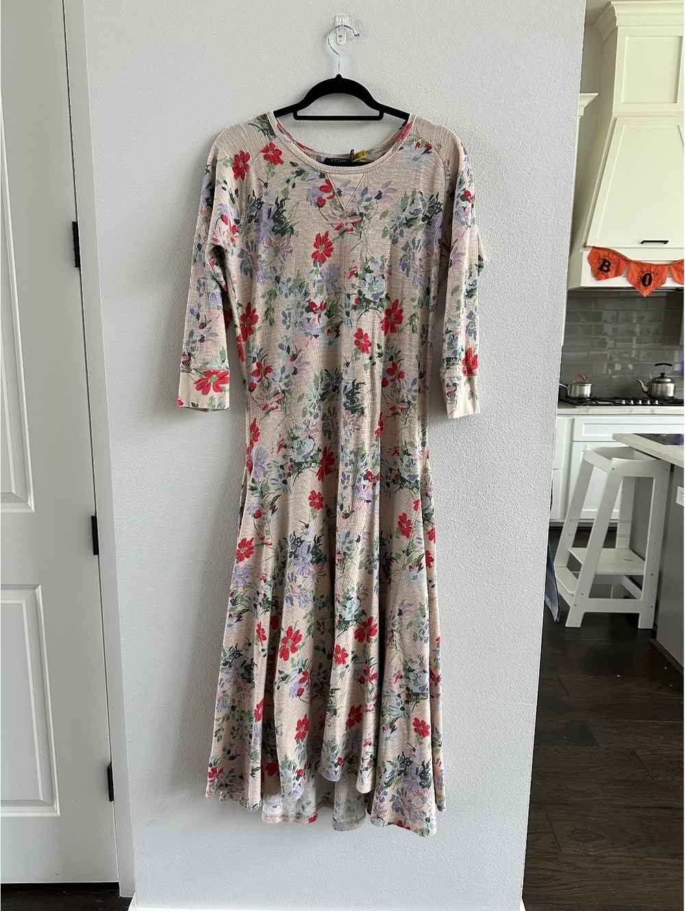 Polo Ralph Lauren Thermal Floral print knitted dress in beige XL